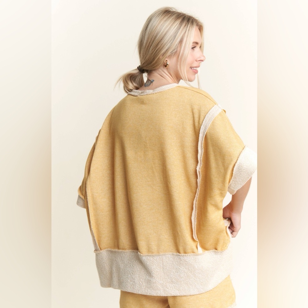 Oversize Banded Top and LoopTerry Pocket Short Set-Mustard - Picture 3 of 3